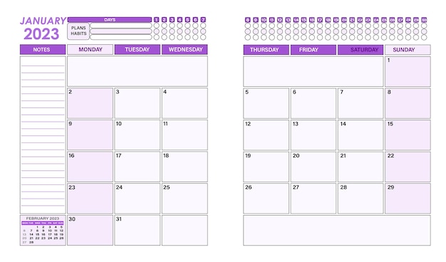 Dagelijks Maandelijks planner vector sjabloon