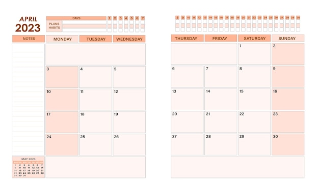 Dagelijks Maandelijks planner vector sjabloon