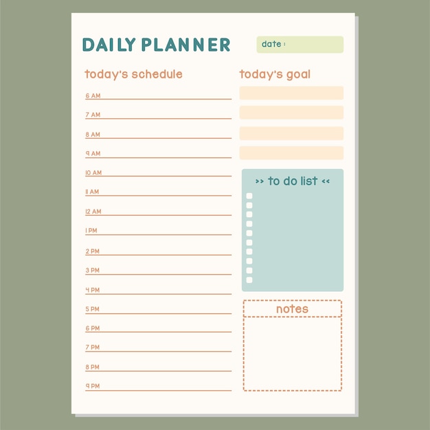 Vector dagelijkse planner dagboek opsommingsteken sjabloon