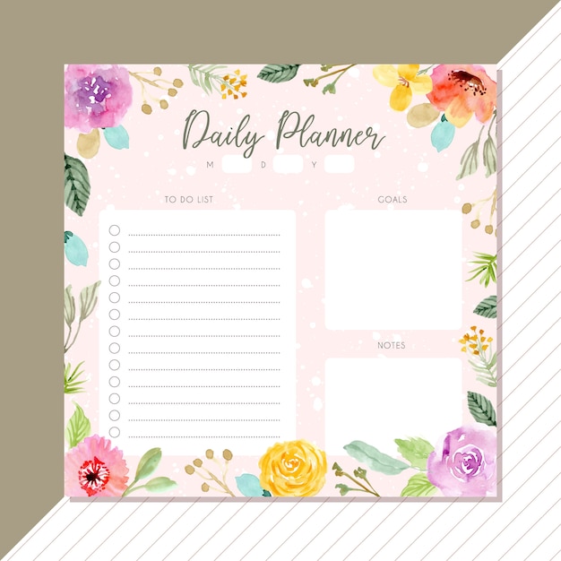 Dagelijkse planner met bloem aquarel frame achtergrond