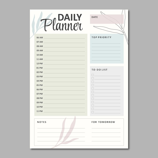 Dagelijkse planner vector sjabloon