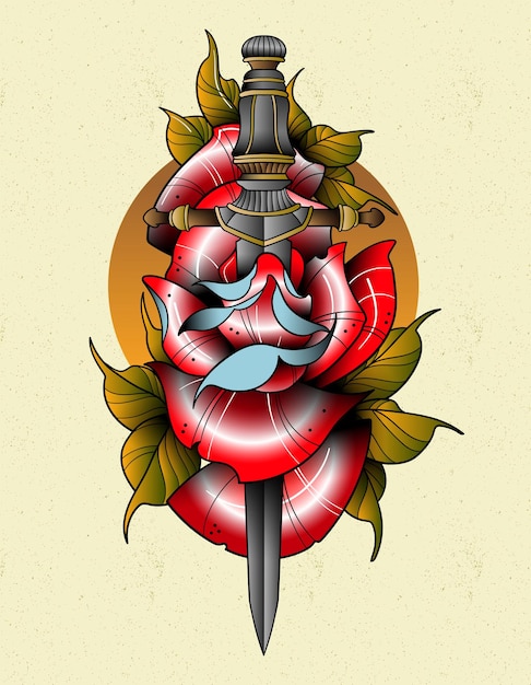 Vector dagger rose tattoo