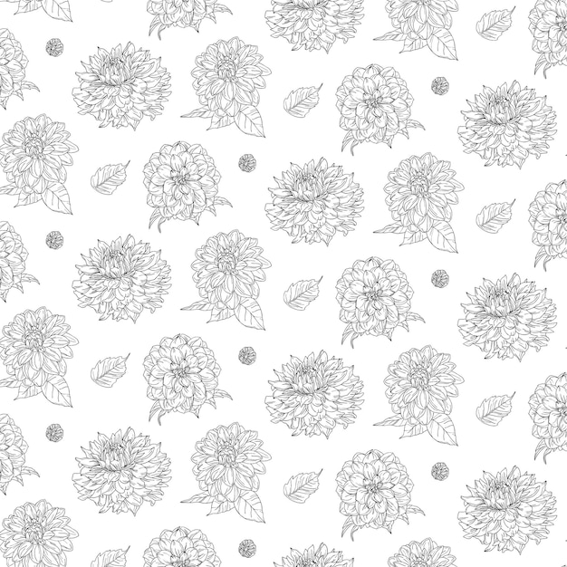 Vector dahlia flower hand drawn botanical pattern