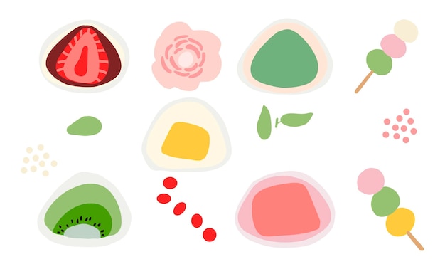Daifuku mochi Japanese sweet tasty food. Cute cartoon hand drawn vector illustration