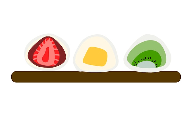 Vettore daifuku mochi cibo dolce giapponese gustoso. simpatico cartone animato disegnato a mano illustrazione vettoriale