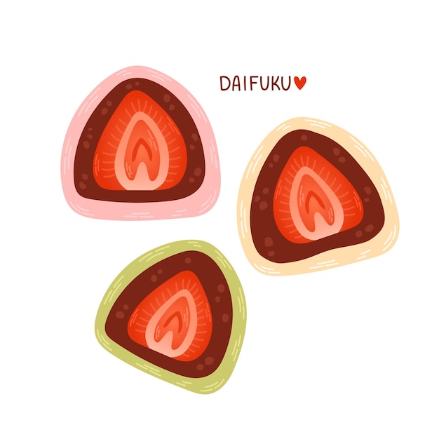 Daifuku-vector. Daifuku op witte achtergrond. Daifuku zijn Japanse toetjes.