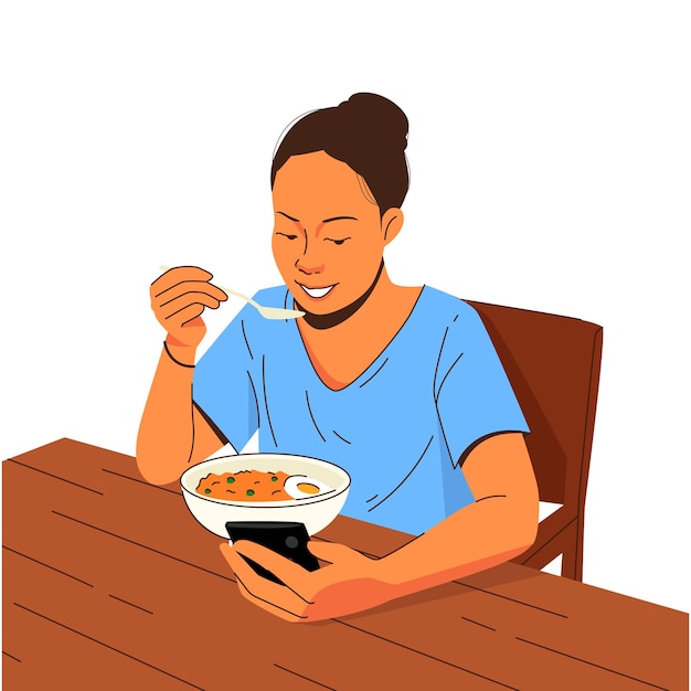 daily breakfast with rice and fried egg illustration