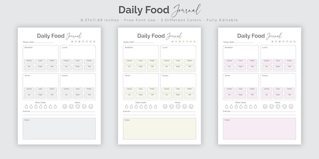 Vector daily food journal and food dairy planner logbook notebook interior design template