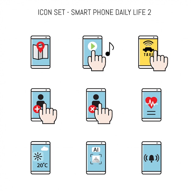 Vector daily life icon collection with smartphone