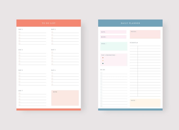 Daily and to do list planner template set of planner and to do list