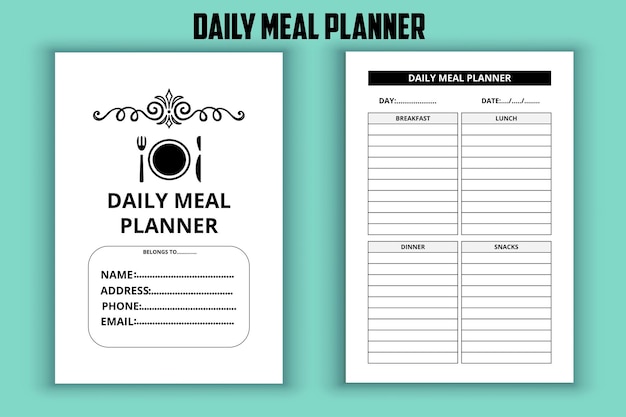 Vector daily meal planner daily food journal low content kdp interior design template