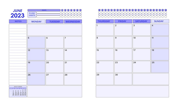 Daily monthly planner vector template