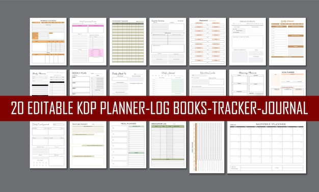 Вектор Ежедневные блокноты kdp интерьер 20 печатные блокноты редактируемые kdp внутренний
