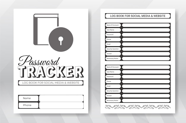 Tracker quotidiano della password del notebook kdp interior design