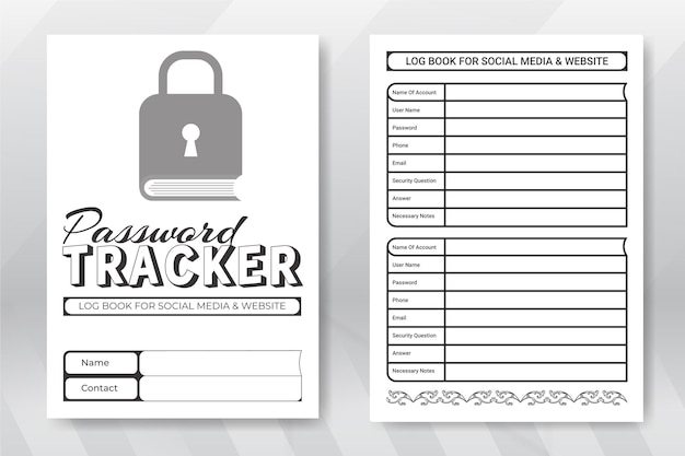 Vettore tracker quotidiano della password del notebook kdp interior design