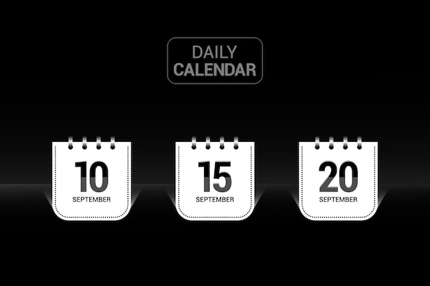 Daily or Paper realistic Shining vector calendar design with black background.