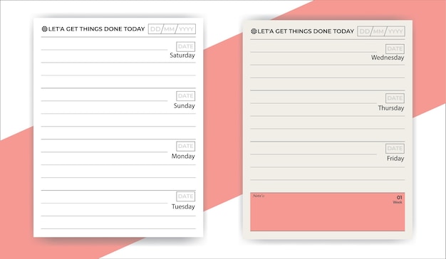 Vettore modello per interni di daily planner to do journal kdp