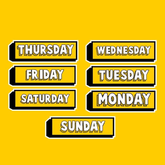 Days Of The Week: Sunday, Monday, Tuesday, Wednesday, Thursday, Friday,  Saturday Royalty Free SVG, Cliparts, Vetores, e Ilustrações Stock. Image  68894006.