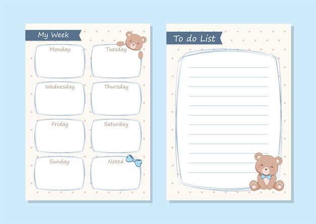 Daily planner and to do list. Cute Bear