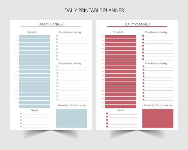 Daily planner printable template vector blank white notebook page a4 business organizer schedule