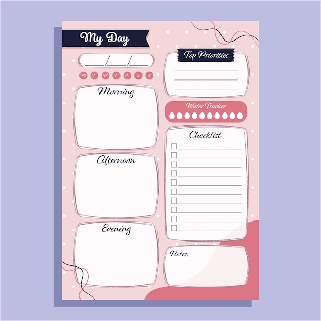 Vector daily planner template checklist and priorities