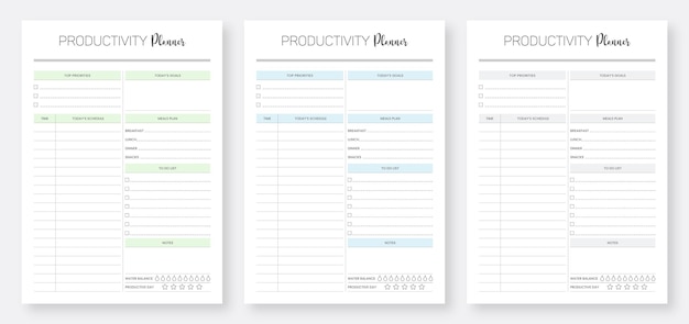 Vector daily planner template design set of daily planner template daily productivity planner set