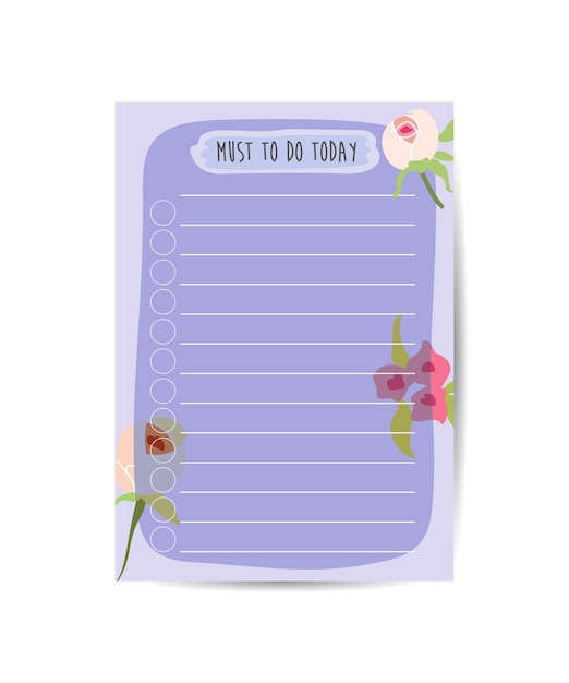 Vector daily planner template in floral style vector design for a diary