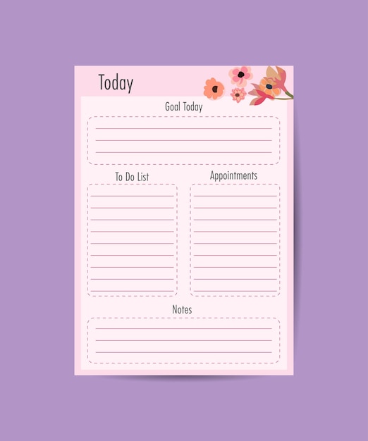 Daily Planner Template Organizer and Schedule for Notes Goals and To Do List Template design vector