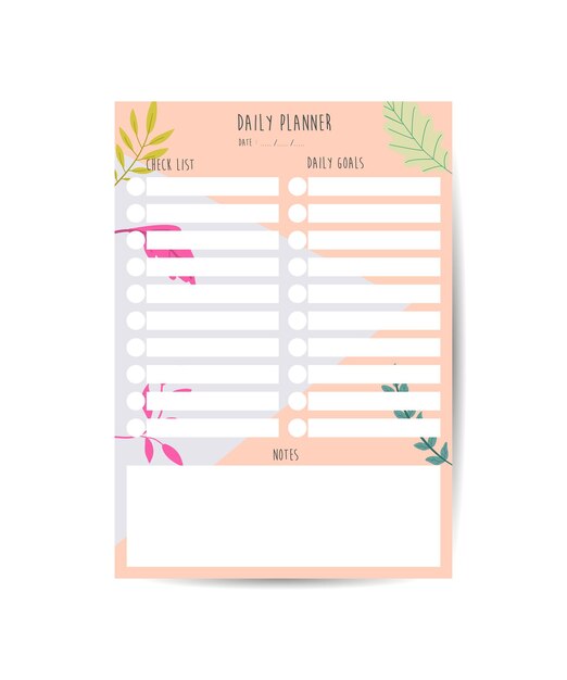 Vector daily planner template organizer and schedule for notes goals and to do list template design vector