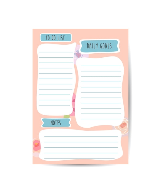 Daily Planner Template Organizer and Schedule with place for Notes Goals and To Do List Template design