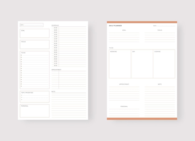Вектор Шаблон ежедневника набор планировщика и список дел