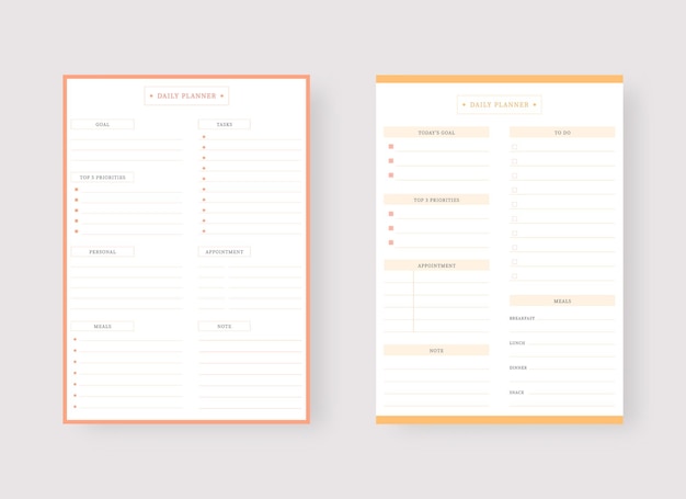 Daily planner template set of planner and to do list