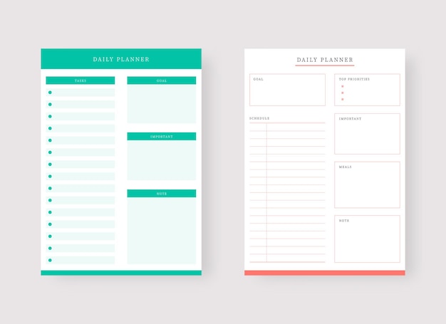 Daily planner template set of planner and to do list