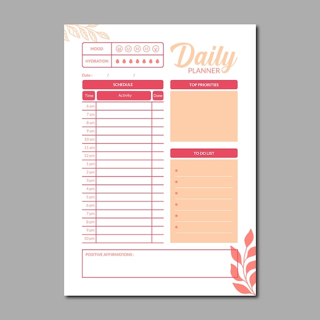 daily planner template vector