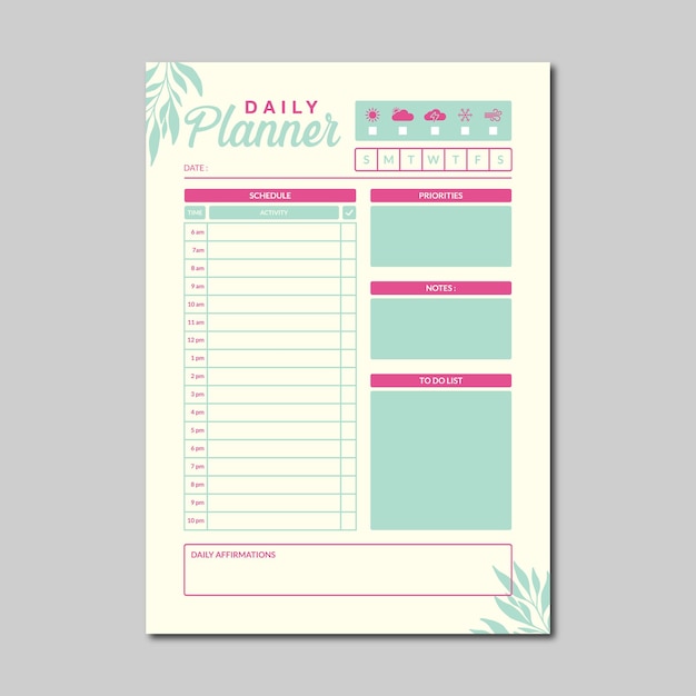 daily planner template vector