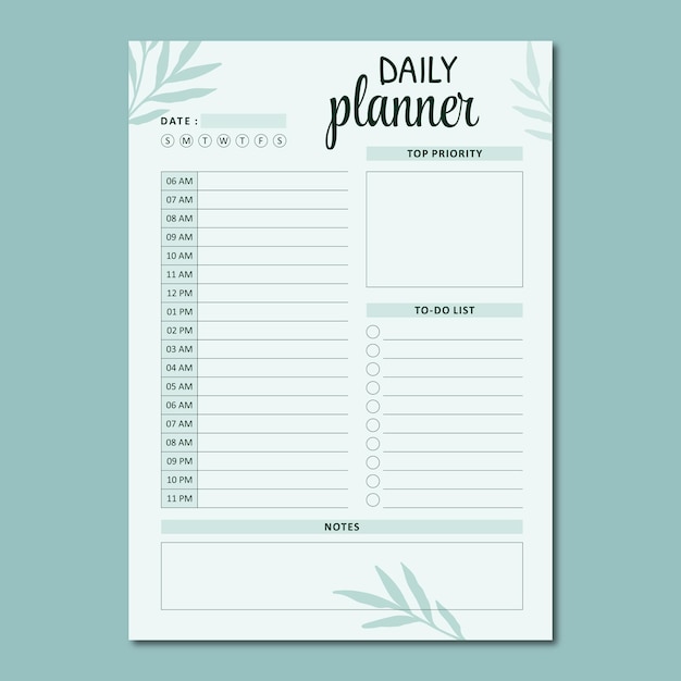 Daily planner vector template