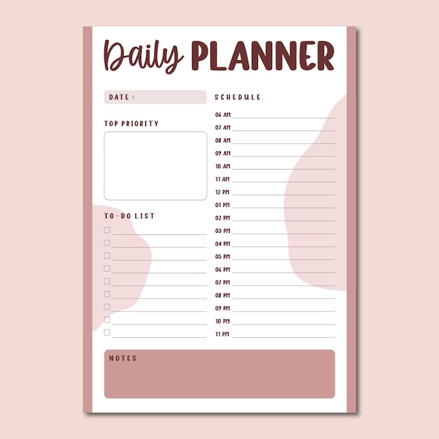 Daily planner vector template