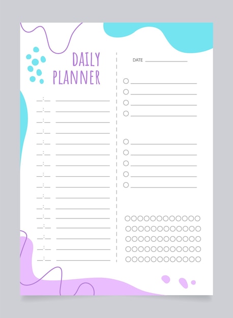 Daily planner worksheet design template Blank printable goal setting sheet Time management sample Scheduling page for organizing personal tasks Amatic SC Bold Oxygen Regular fonts used