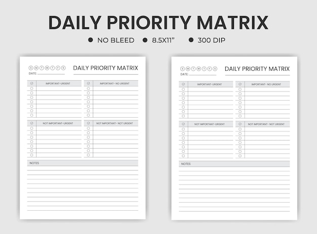 Vector daily priority matrix planner or logbook