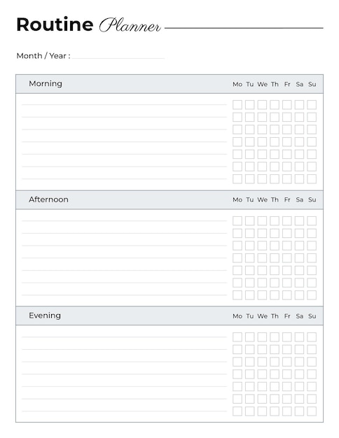 Daily routine planner template