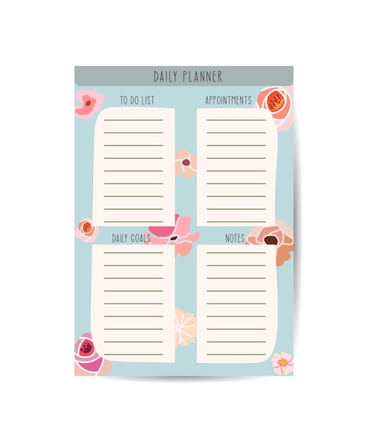 Daily Routines planner template with floral design Planner with space for notes to do and habit and water tracker