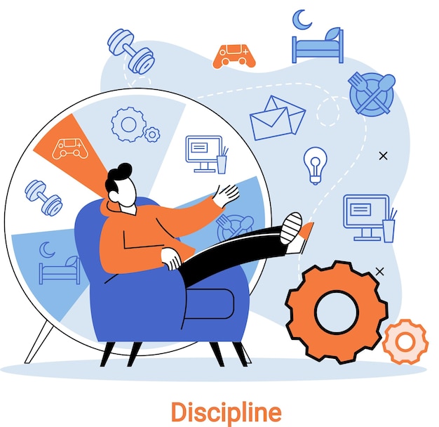 Vector daily schedule metaphor daily affairs person discipline indicators time for rest work sleep food