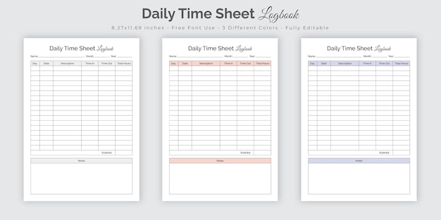 Vector daily timesheet logbook and office employee incoming and outgoing time tracker journal notebook