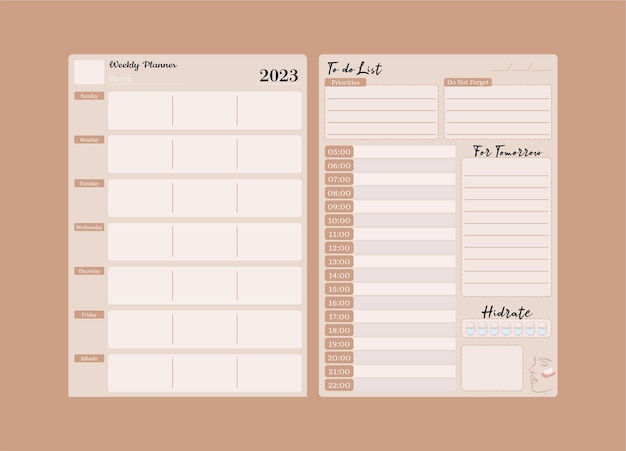 Vector daily and weekly personal planner boho chic themed