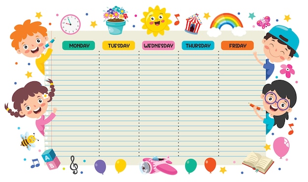 Vector daily and weekly planner for children