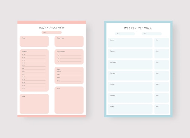Daily and weekly planner template. Set of planner and to do list. Modern planner template set.