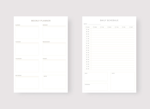 Daily and weekly planner template set of planner and to do list