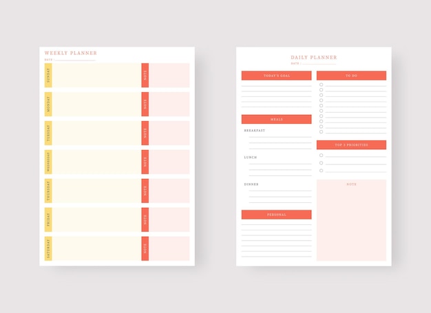 Daily and weekly planner template set of planner and to do list