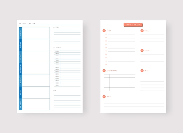 Daily and weekly planner template set of planner and to do list