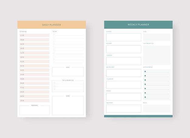 Vector daily and weekly planner template set of planner and to do list